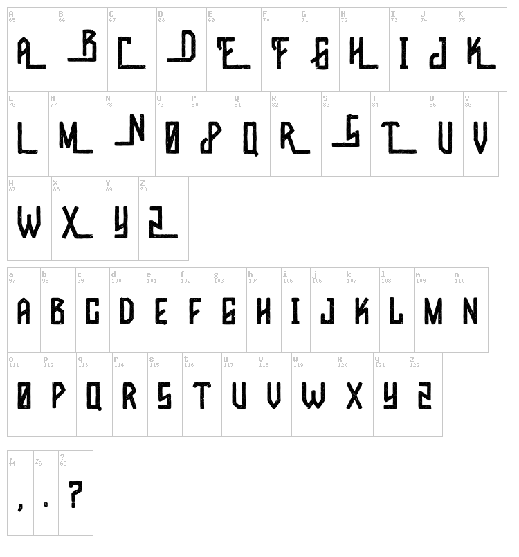 Wild River font map